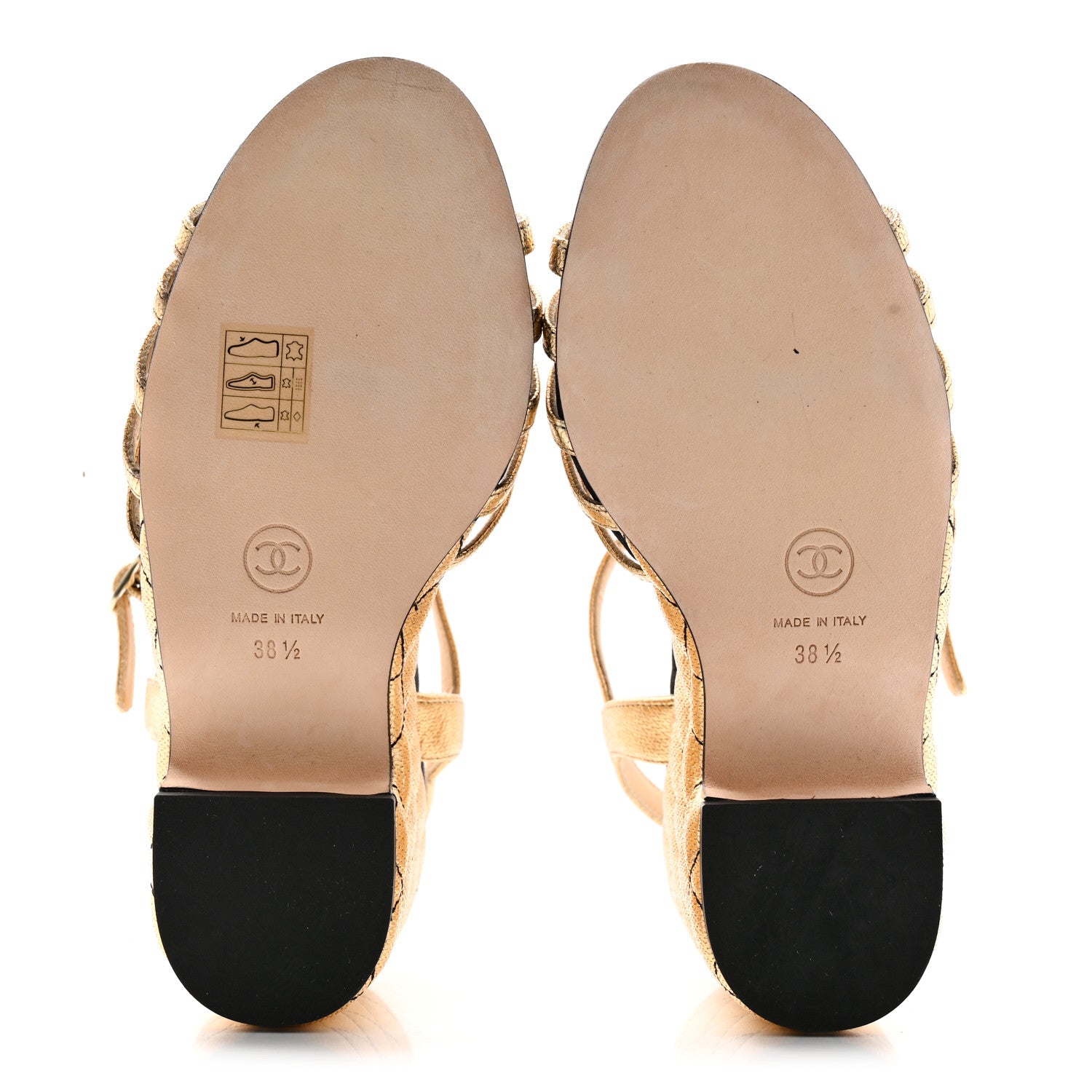 Chanel Laminated Goatskin Quilted Wedge Sandals 38.5 Gold 5 of 12