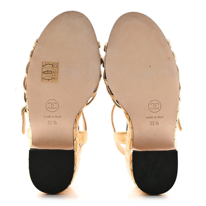 Chanel Laminated Goatskin Quilted Wedge Sandals 38.5 Gold 5 of 12