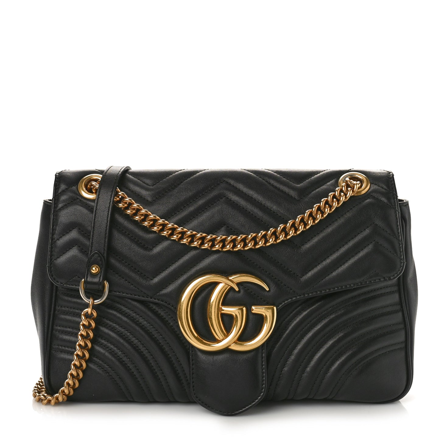 Calfskin Matelasse Medium GG Marmont Shoulder Bag Black