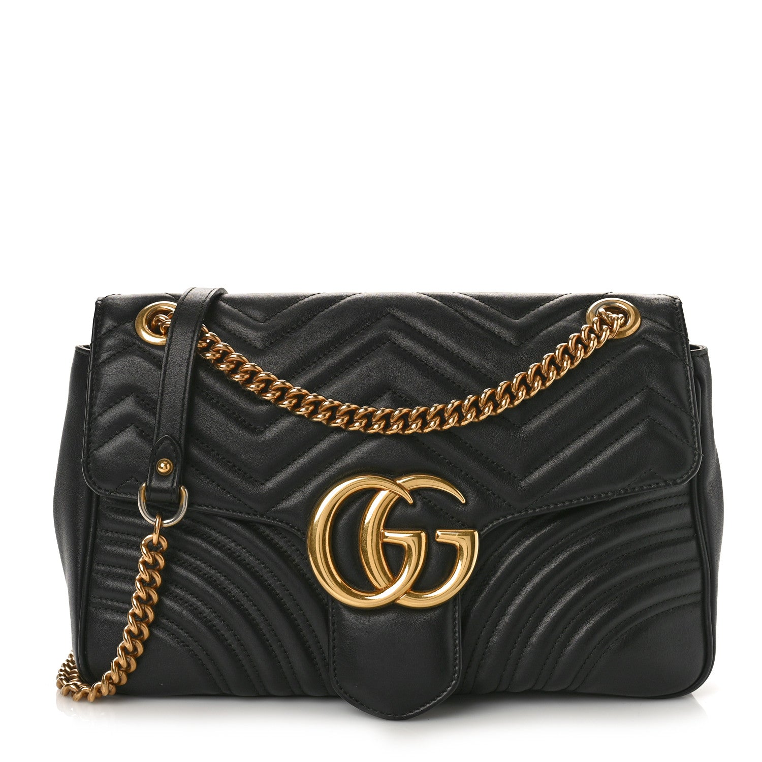 Gucci Calfskin Matelasse Medium GG Marmont Shoulder Bag Black 1 of 13