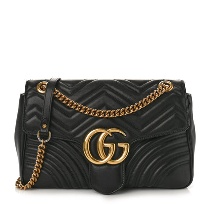 Gucci Calfskin Matelasse Medium GG Marmont Shoulder Bag Black 1 of 13