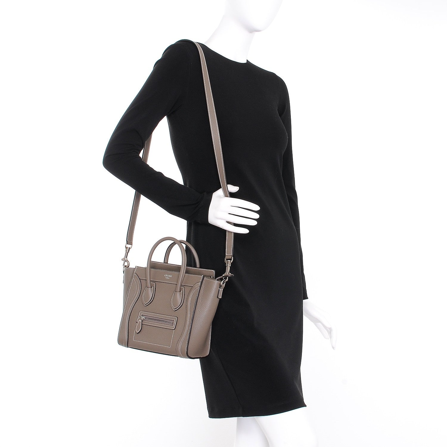 Celine Drummed Calfskin Nano Luggage Souris 2 of 8