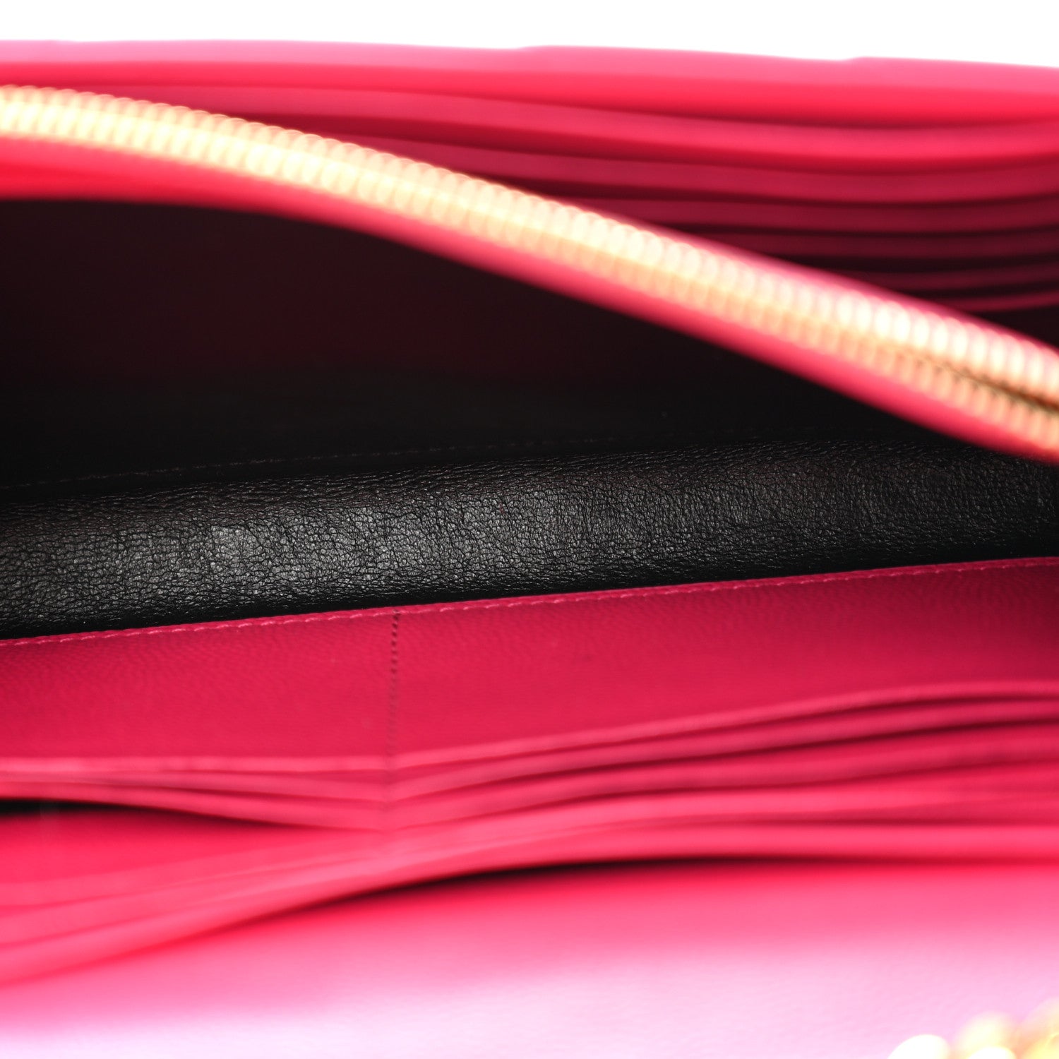 Saint Laurent Grain De Poudre Matelasse Chevron Monogram Chain Wallet Lipstick Fuchsia 6 of 13