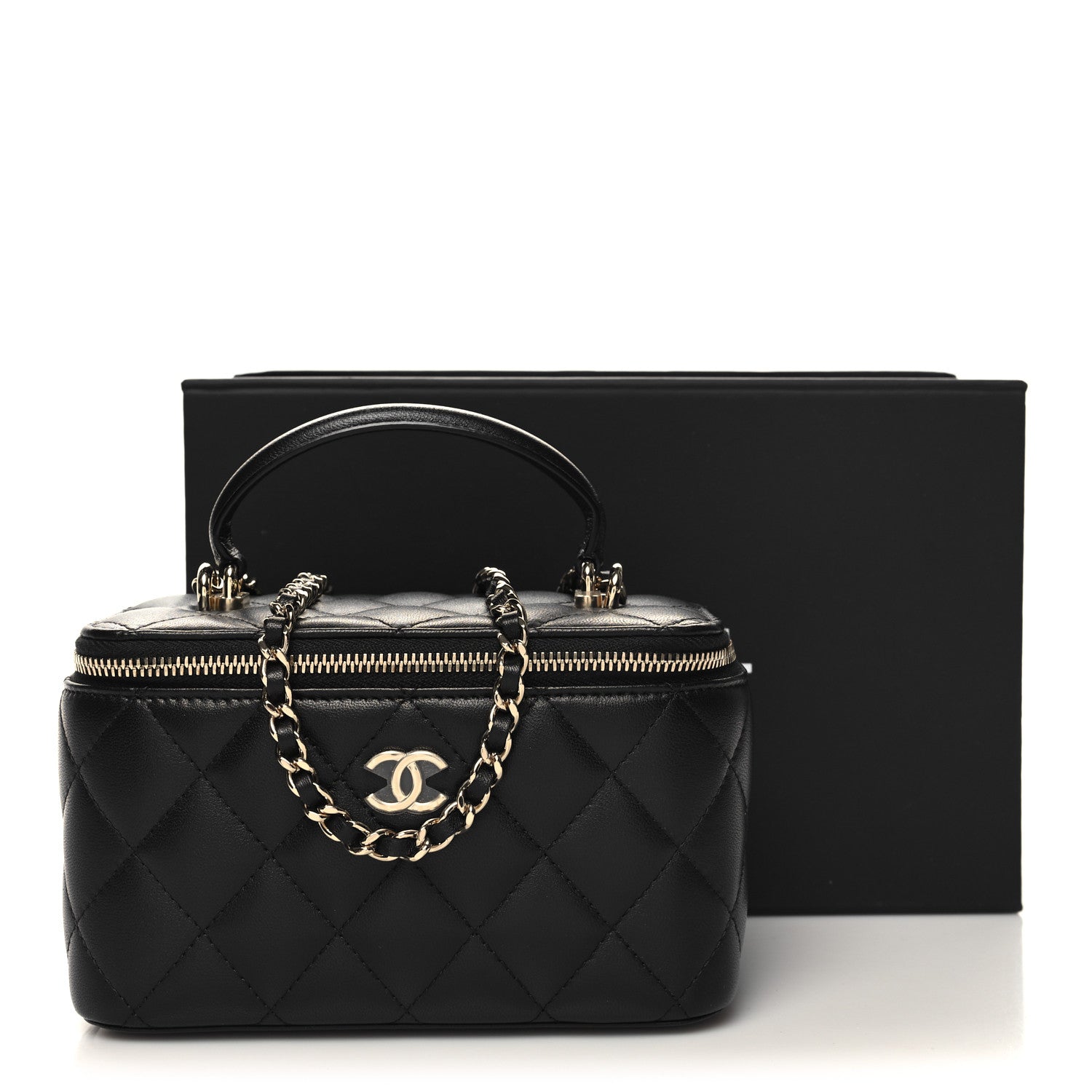 Chanel Lambskin Quilted Small Top Handle Vanity Case With Chain Black 12 of 12