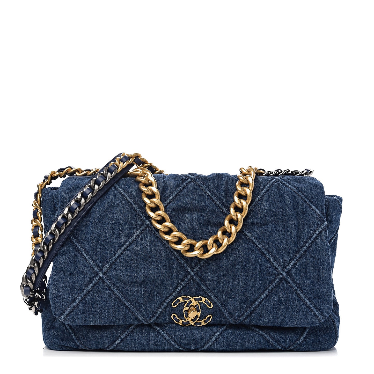 Denim Quilted Maxi Chanel 19 Flap Blue