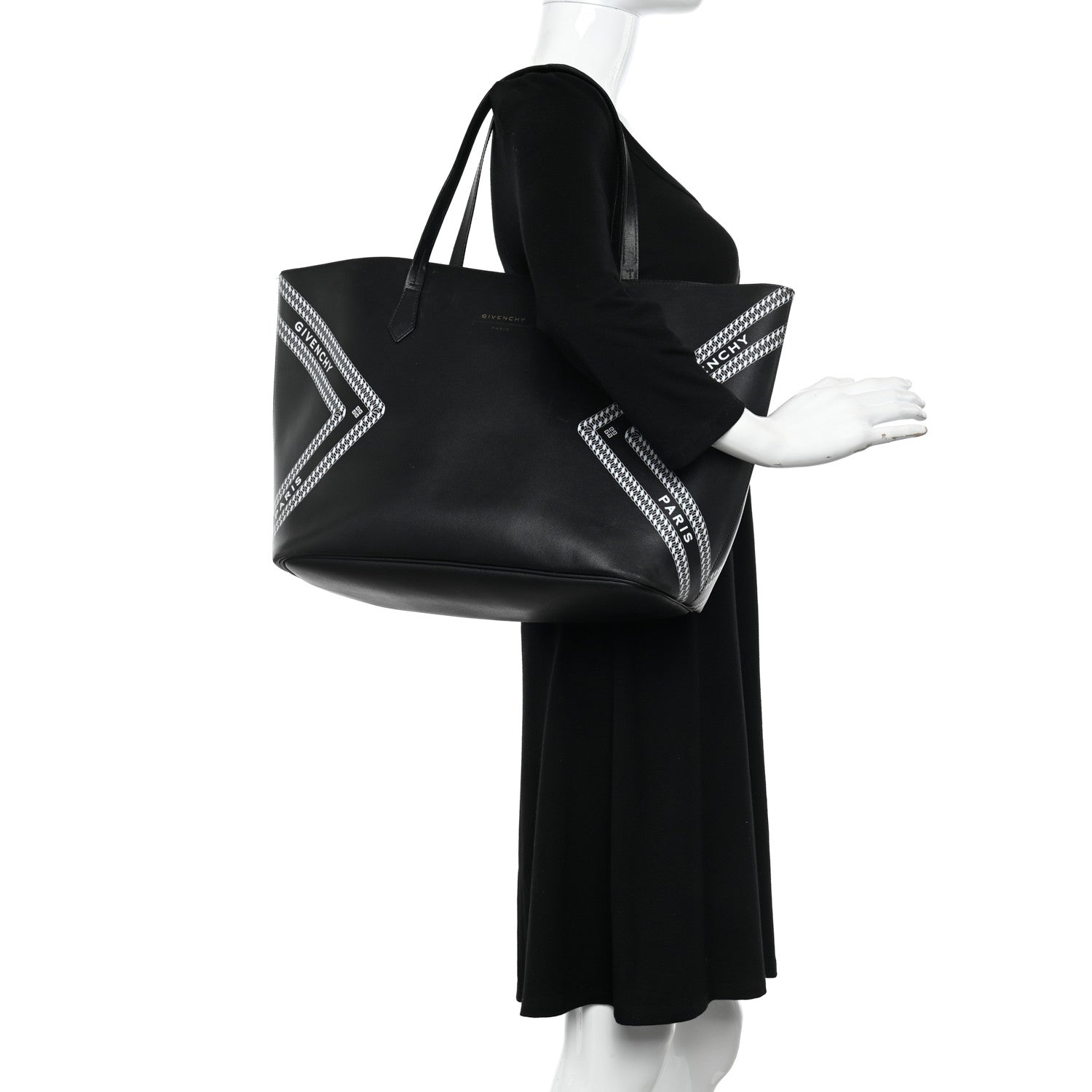 Givenchy Smooth Calfskin Logo Chain Wing Shopper Tote Black White 2 of 14