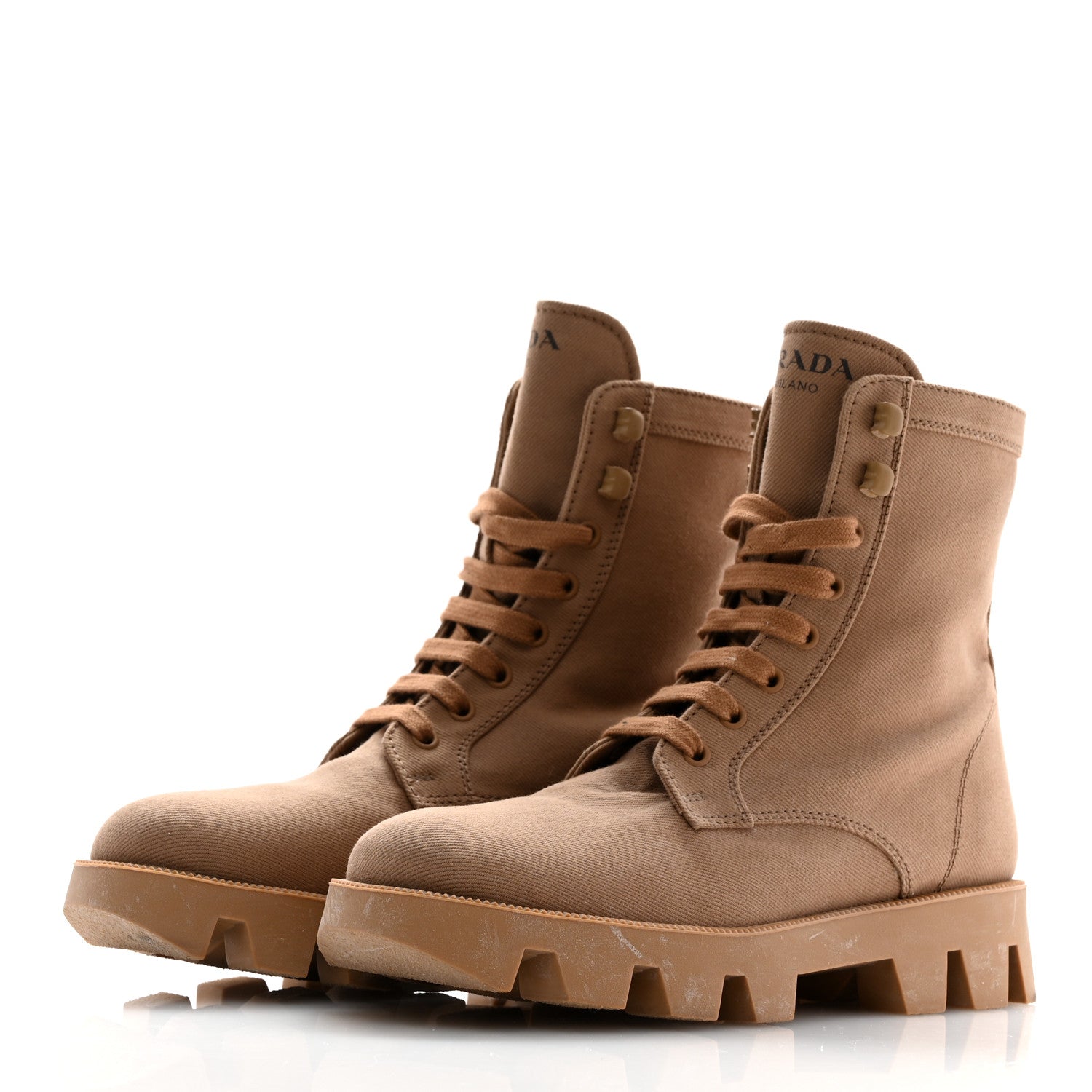 Prada Washed Denim Rocksand 45mm Combat Boots 39 Kaki 4 of 9