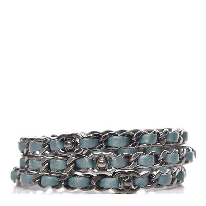 Chanel Lambskin Ruthenium Chain CC Bangle Bracelets Set of 3 Turquoise 1 of 5