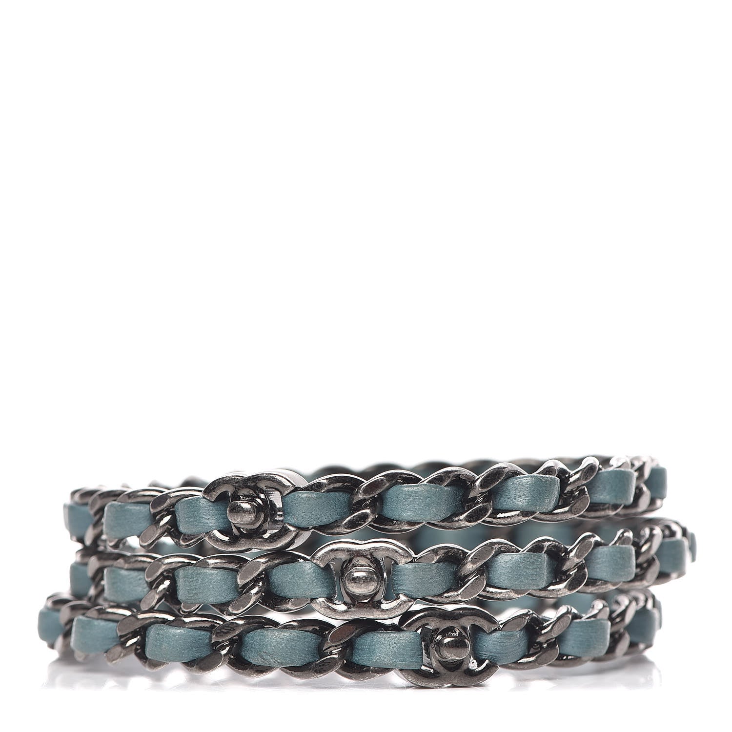 Chanel Lambskin Ruthenium Chain CC Bangle Bracelets Set of 3 Turquoise 1 of 5
