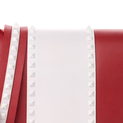 Valentino Garavani Vitello Colorblock Large Free Rockstud Halfmoon Saddle Bag Rosso Valentino White 8 of 13