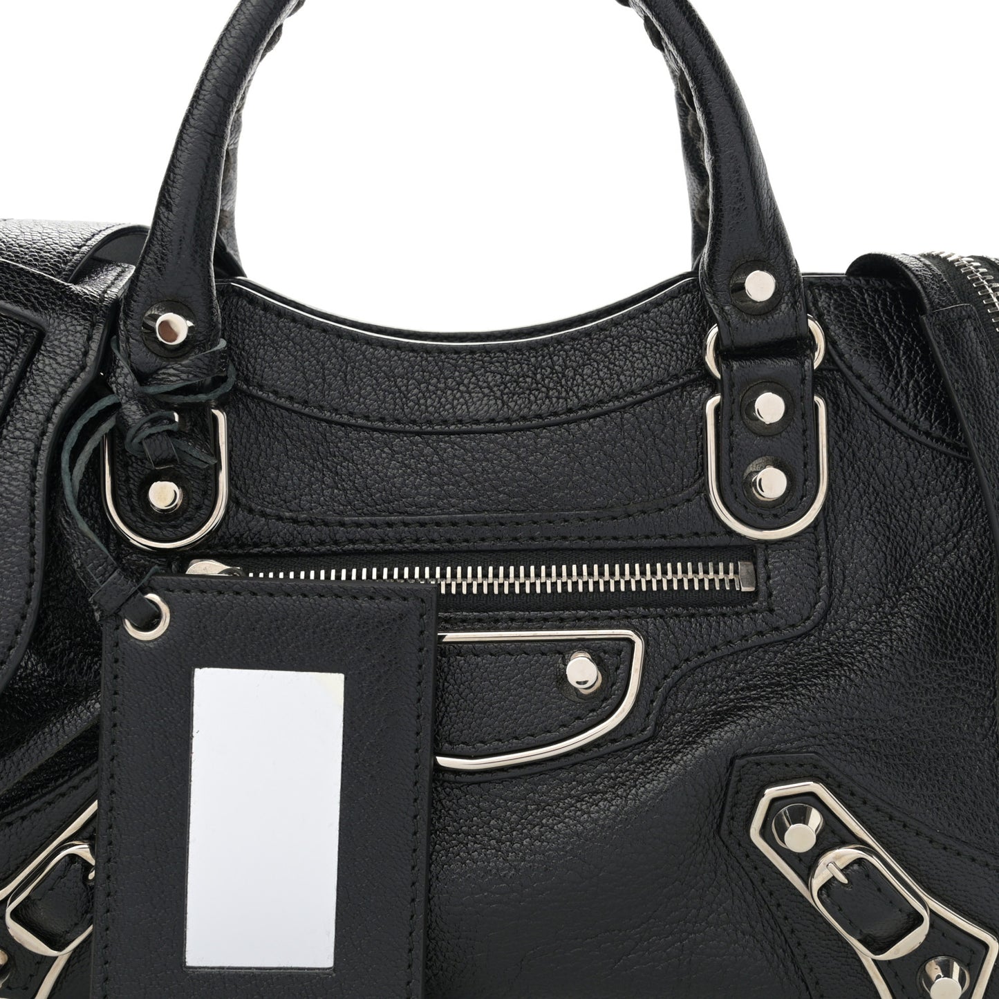 Chevre Silver Metallic Edge Hardware Mini City Black