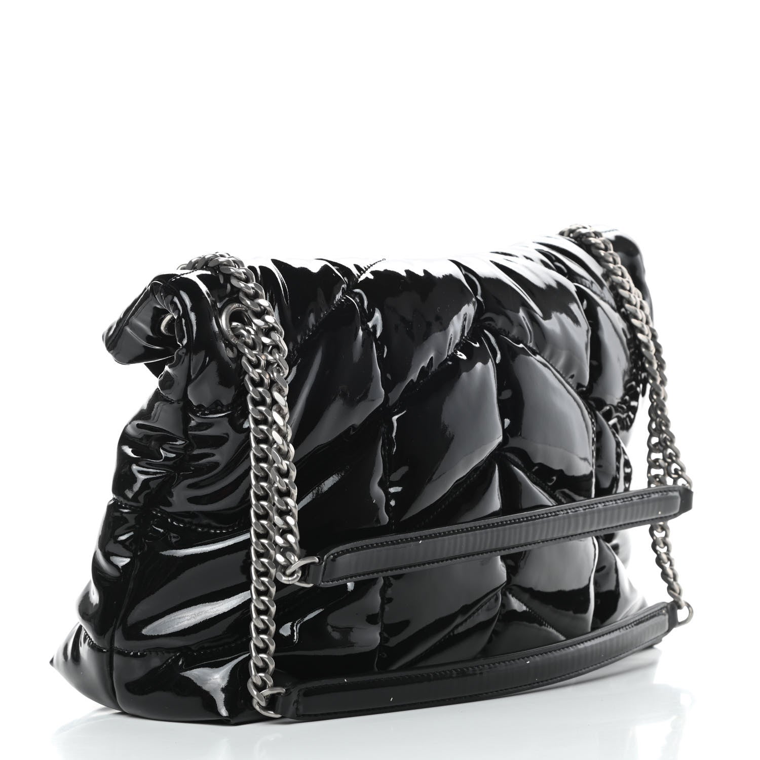 Saint Laurent Patent Lambskin Quilted Medium Loulou Puffer Monogram Chain Satchel Black 3 of 14