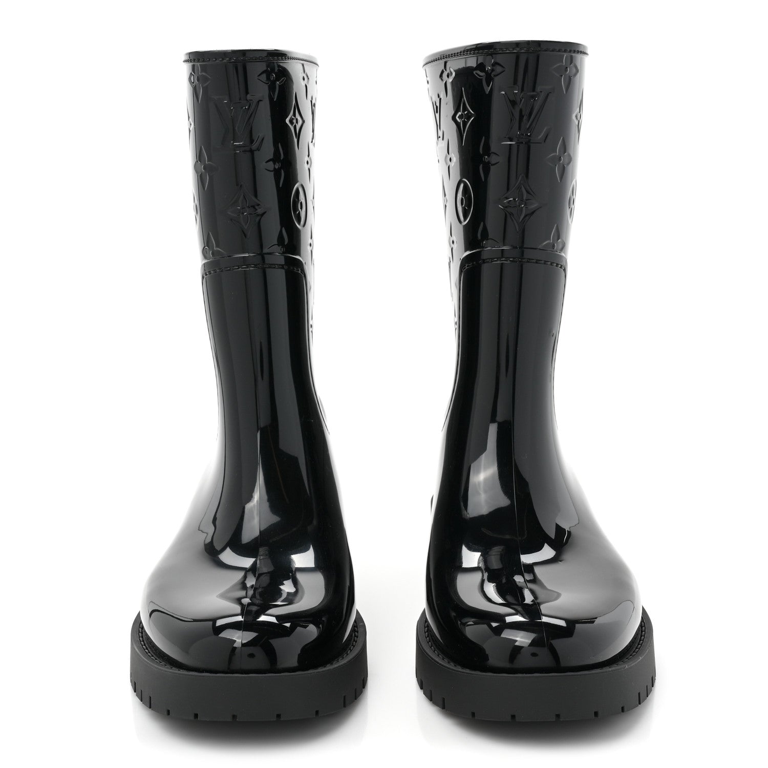 Louis Vuitton Rubber Embossed Monogram Drops Flat Half Boots 41 Black 2 of 8