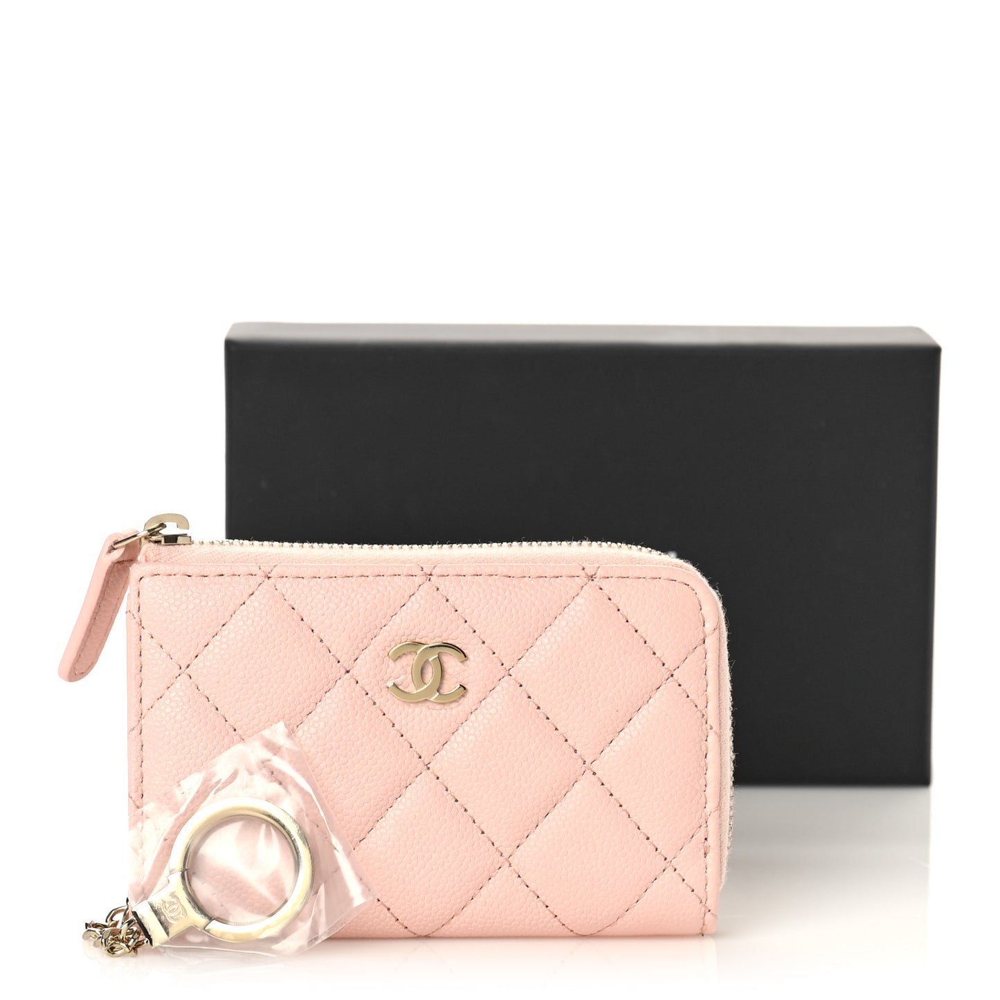 Caviar Quilted Zipped Key Holder Case Light Pink