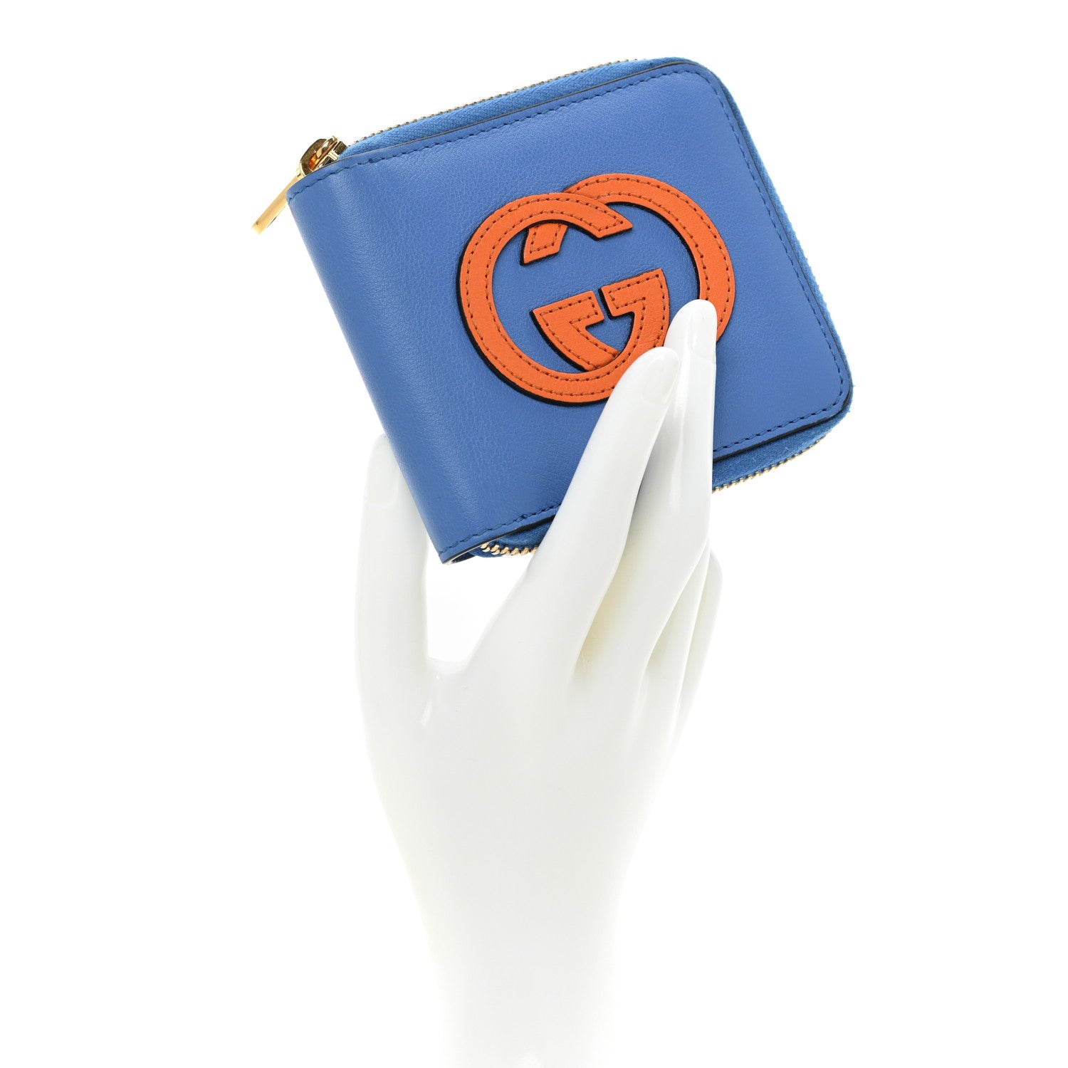 Gucci Vitello Eclipse Interlocking G Zip Around Card Case Wallet Bright Splash Carrot Orange 2 of 12