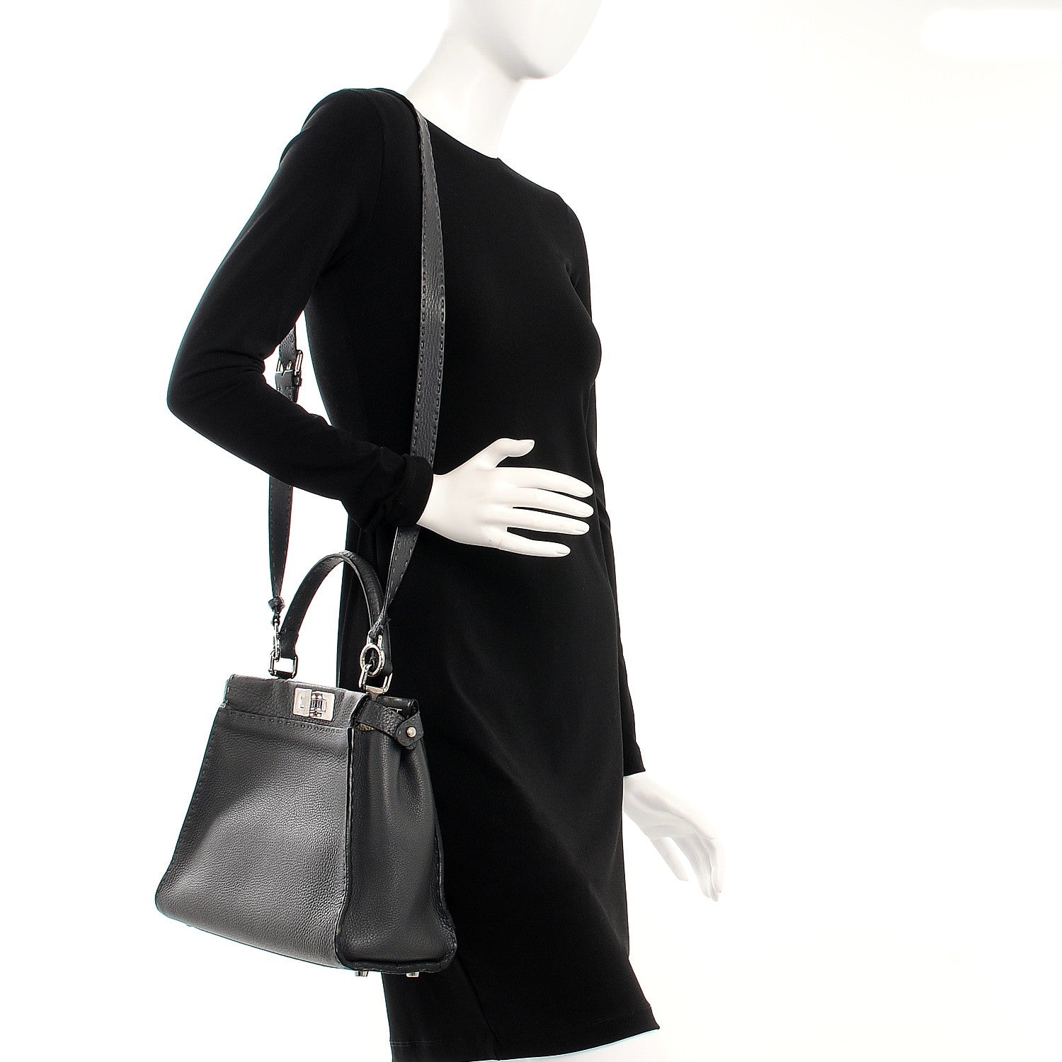 Fendi Cuoio Romano Selleria Bi-Color Large Peekaboo Iconic Satchel Asfalto Latte 2 of 13