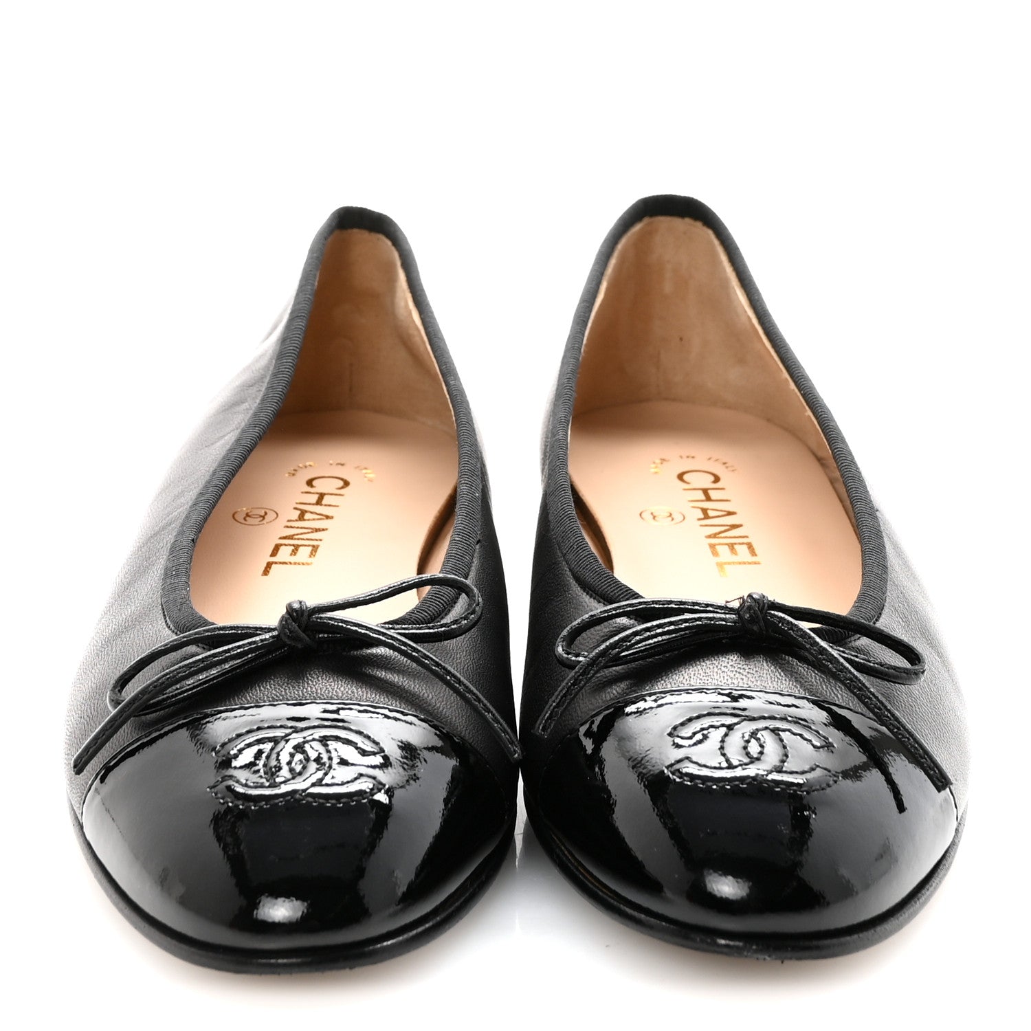 Chanel Lambskin Patent Cap Toe Ballerina Flats 37.5 Black 3 of 10