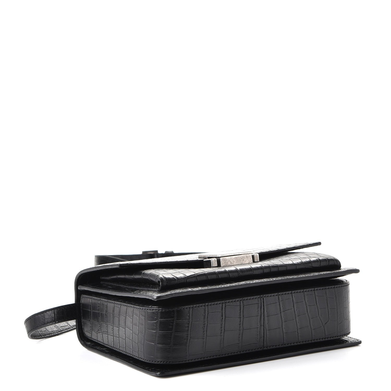 Saint Laurent Calfskin Crocodile Embossed Medium Bellechasse Satchel Matte Black 4 of 9