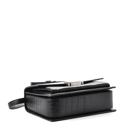 Saint Laurent Calfskin Crocodile Embossed Medium Bellechasse Satchel Matte Black 4 of 9