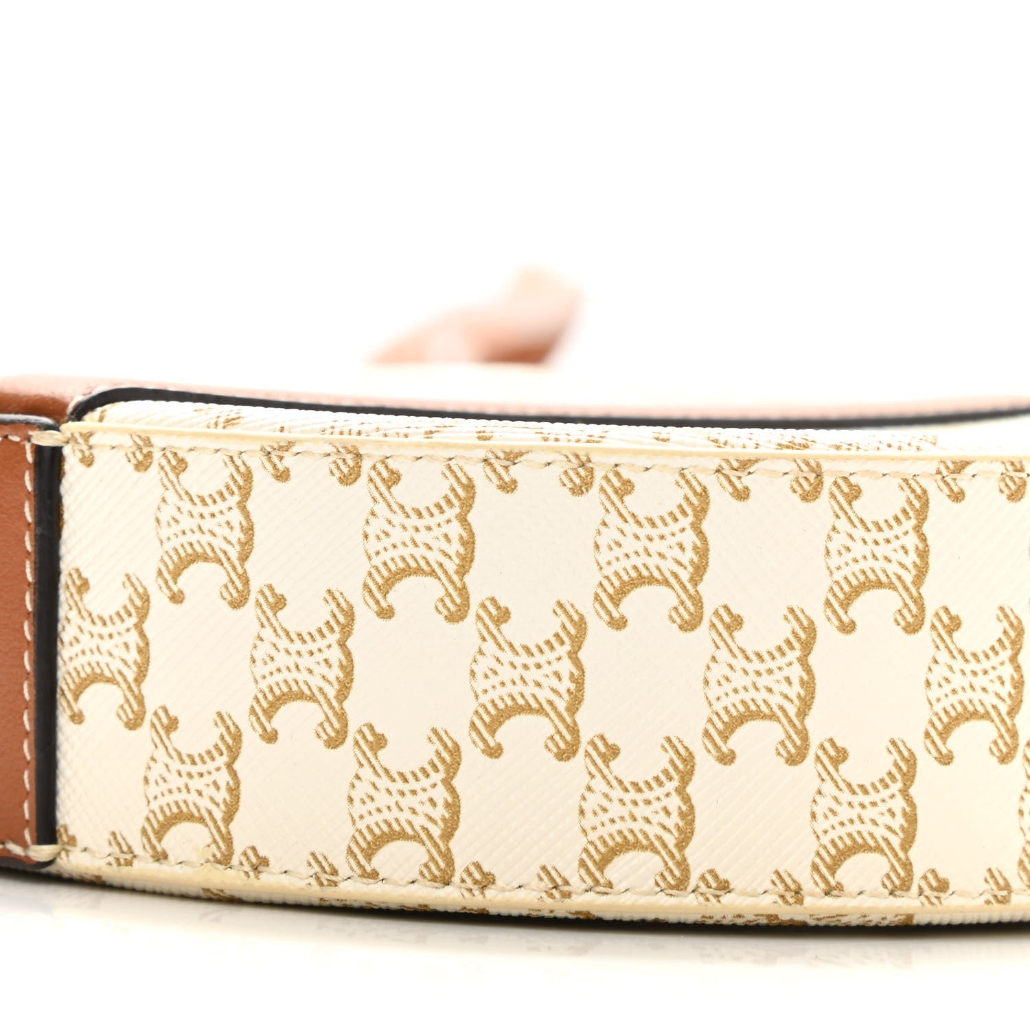 Celine Lambskin Triomphe Canvas Round Purse On Strap White Tan 8 of 8