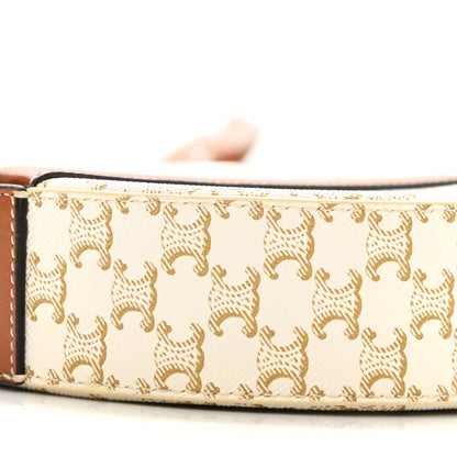 Celine Lambskin Triomphe Canvas Round Purse On Strap White Tan 8 of 8