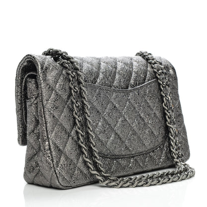Chanel Metallic Crackled Calfskin Medium Double Flap Argent Fonce 3 of 8