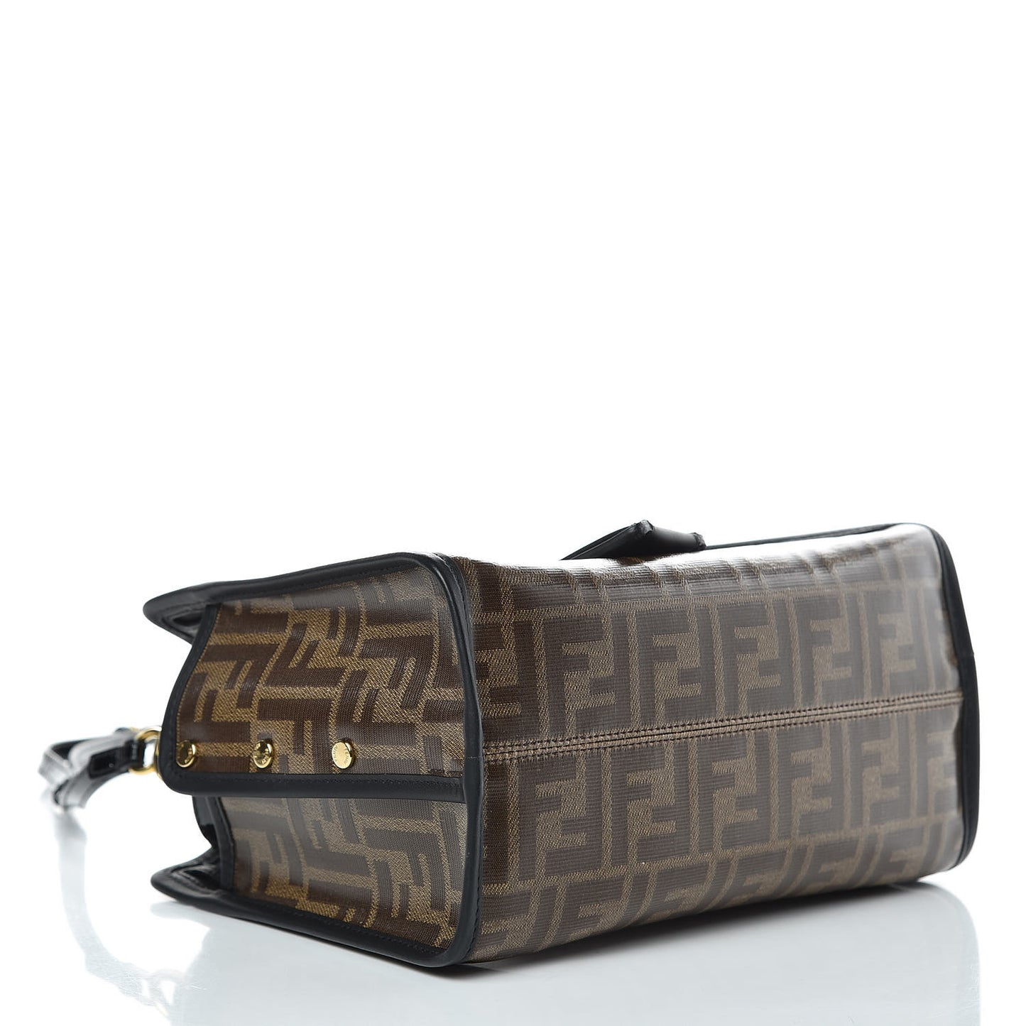 Patent Glazed Fabric Vitello Century FF 1974 Stamp Patch Mini Peekaboo Iconic Satchel with FF Defender Cover Black Mogano Panna