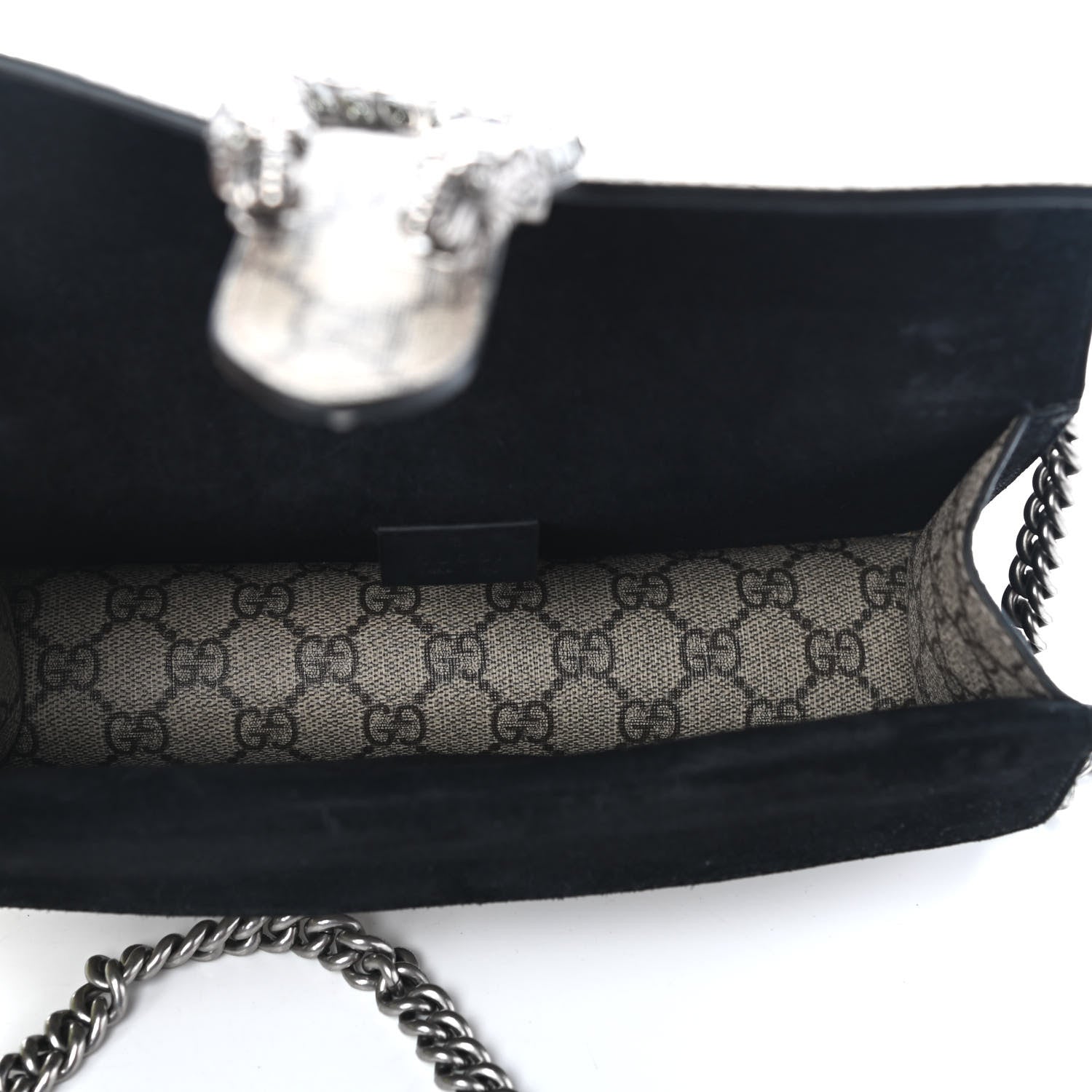 Gucci GG Supreme Monogram Suede Crystal Small Dionysus Shoulder Bag Beige Ebony Black 4 of 8