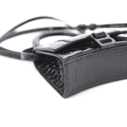 Balenciaga Shiny Calfskin Monochrome Crocodile Embossed Hourglass Top Handle Bag Mini Black 6 of 9