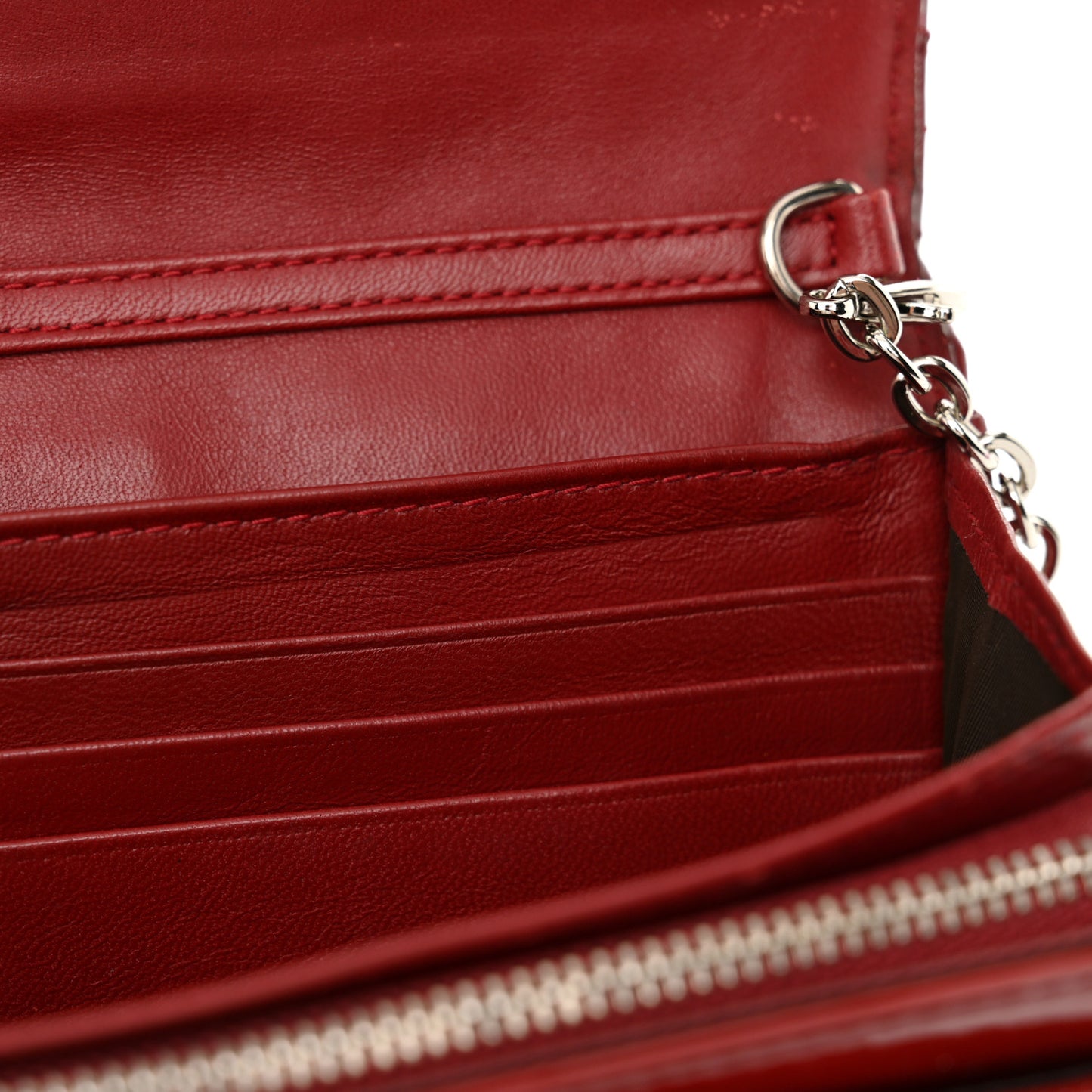 Patent Cannage Miss Dior Chain Wallet Red