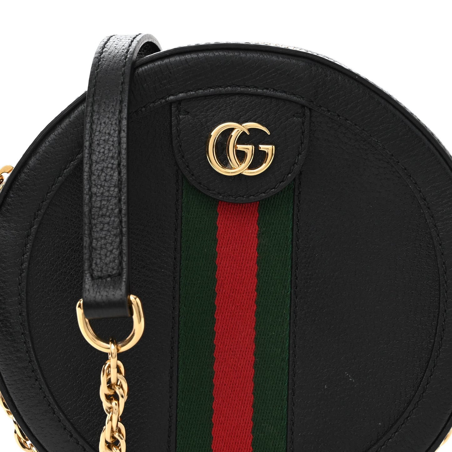 Grained Calfskin Web Mini Ophidia Round Shoulder Bag Black