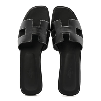 Hermes Box Calfskin Oran Sandals 40 Black 4 of 20