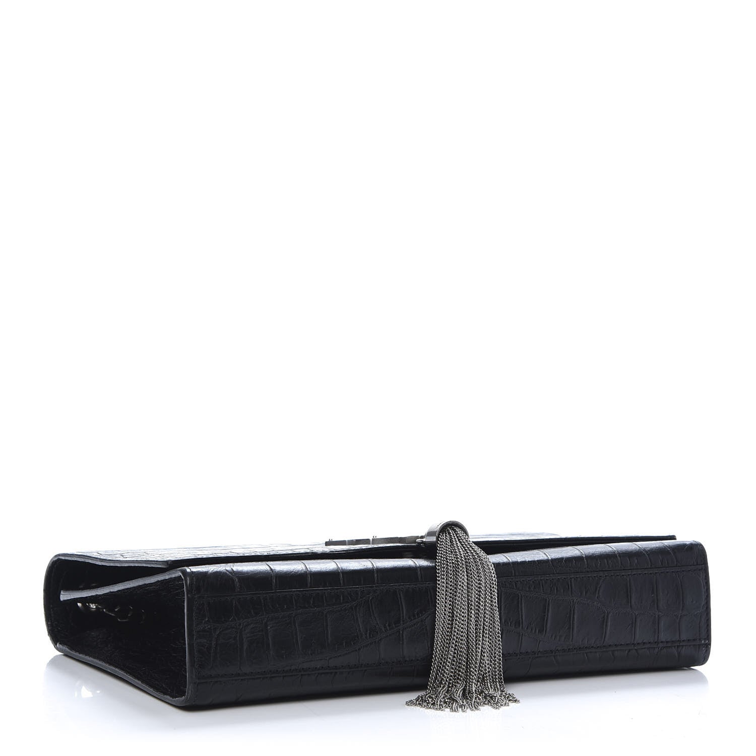Saint Laurent Calfskin Crocodile Embossed Medium Classic Monogram Kate Tassel Satchel Black 4 of 10
