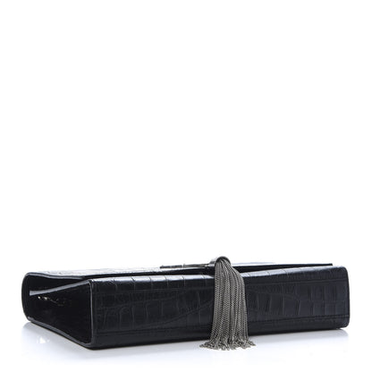 Saint Laurent Calfskin Crocodile Embossed Medium Classic Monogram Kate Tassel Satchel Black 4 of 10