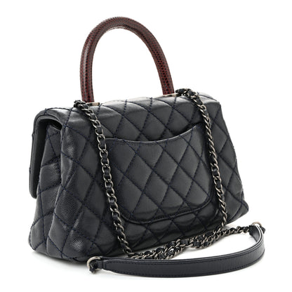 Chanel Caviar Lizard Quilted Mini Coco Handle Flap Navy 3 of 11