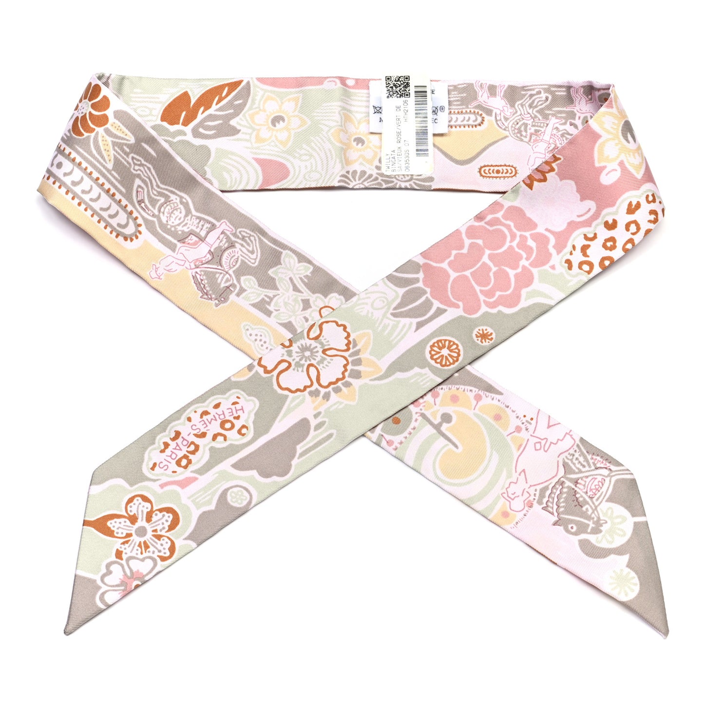 Silk Bingata Twilly Vieux Rose Vert De