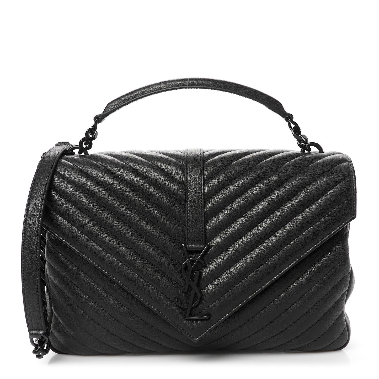 Sheepskin Matelasse Chevron Monogram Monochrome Large College Satchel Black