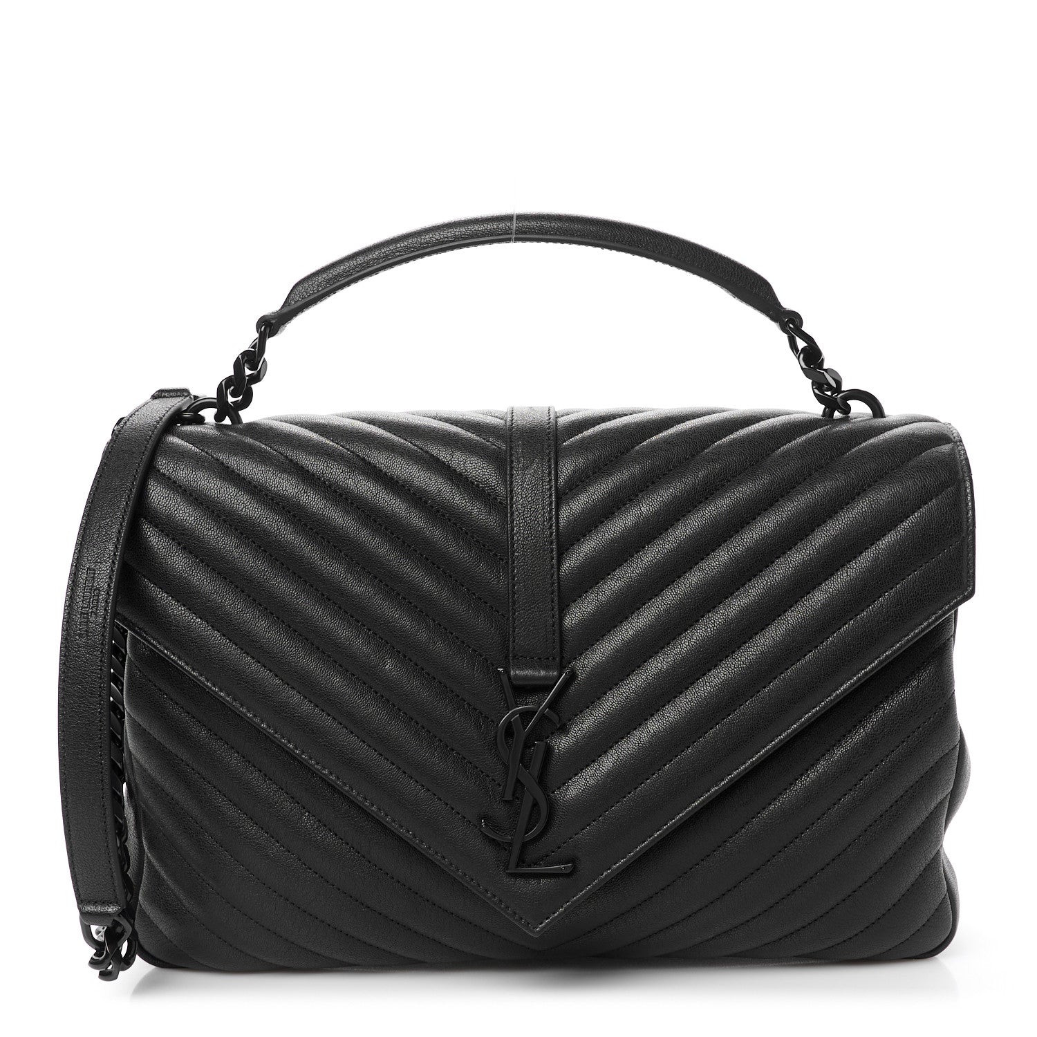 Saint Laurent Sheepskin Matelasse Chevron Monogram Monochrome Large College Satchel Black 1 of 10