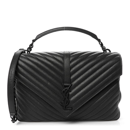 Saint Laurent Sheepskin Matelasse Chevron Monogram Monochrome Large College Satchel Black 1 of 10
