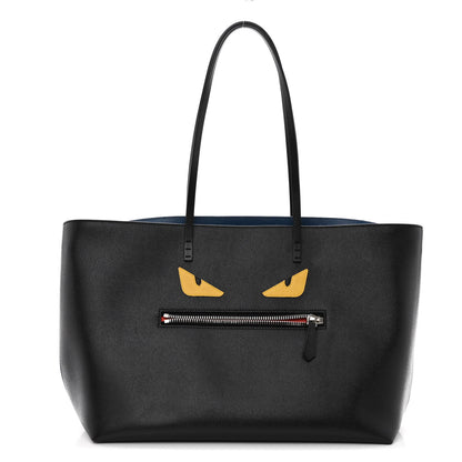 Fendi Vitello Elite Cuoio Monster Buggies Medium Roll Tote Black Multicolor Blue Cobalto 1 of 10