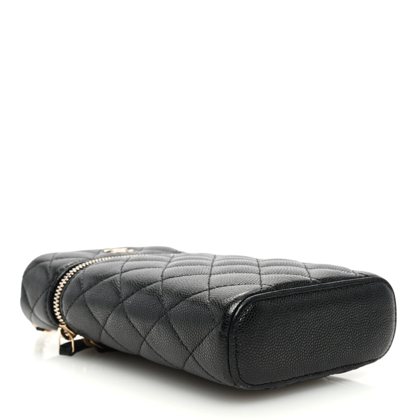 Caviar Quilted Phone Holder With Chain Black