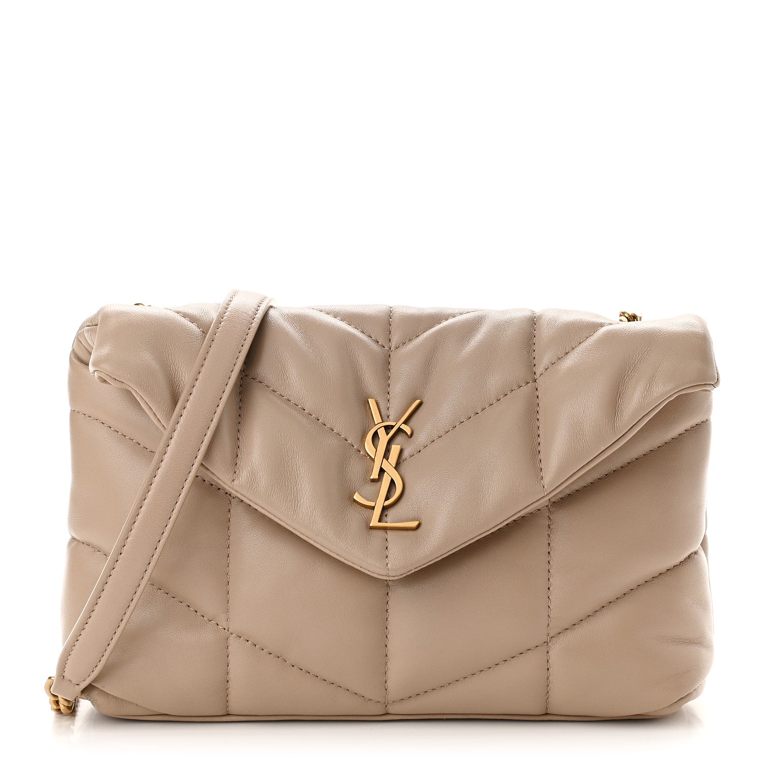 Saint Laurent Lambskin Quilted Toy Loulou Puffer Monogram Chain Satchel Nude Powder 1 of 8