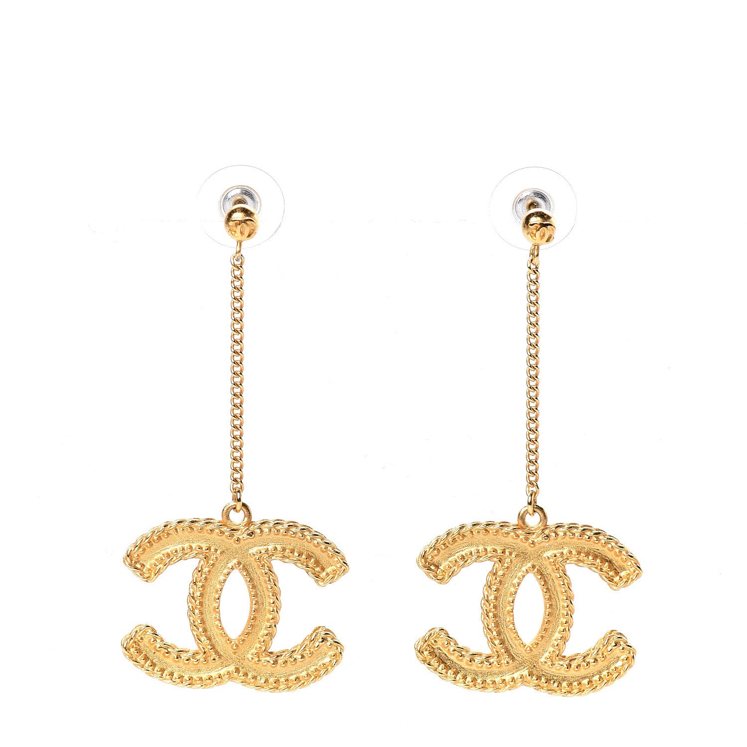 Chanel CC Drop Earrings Matte Gold 1 of 5