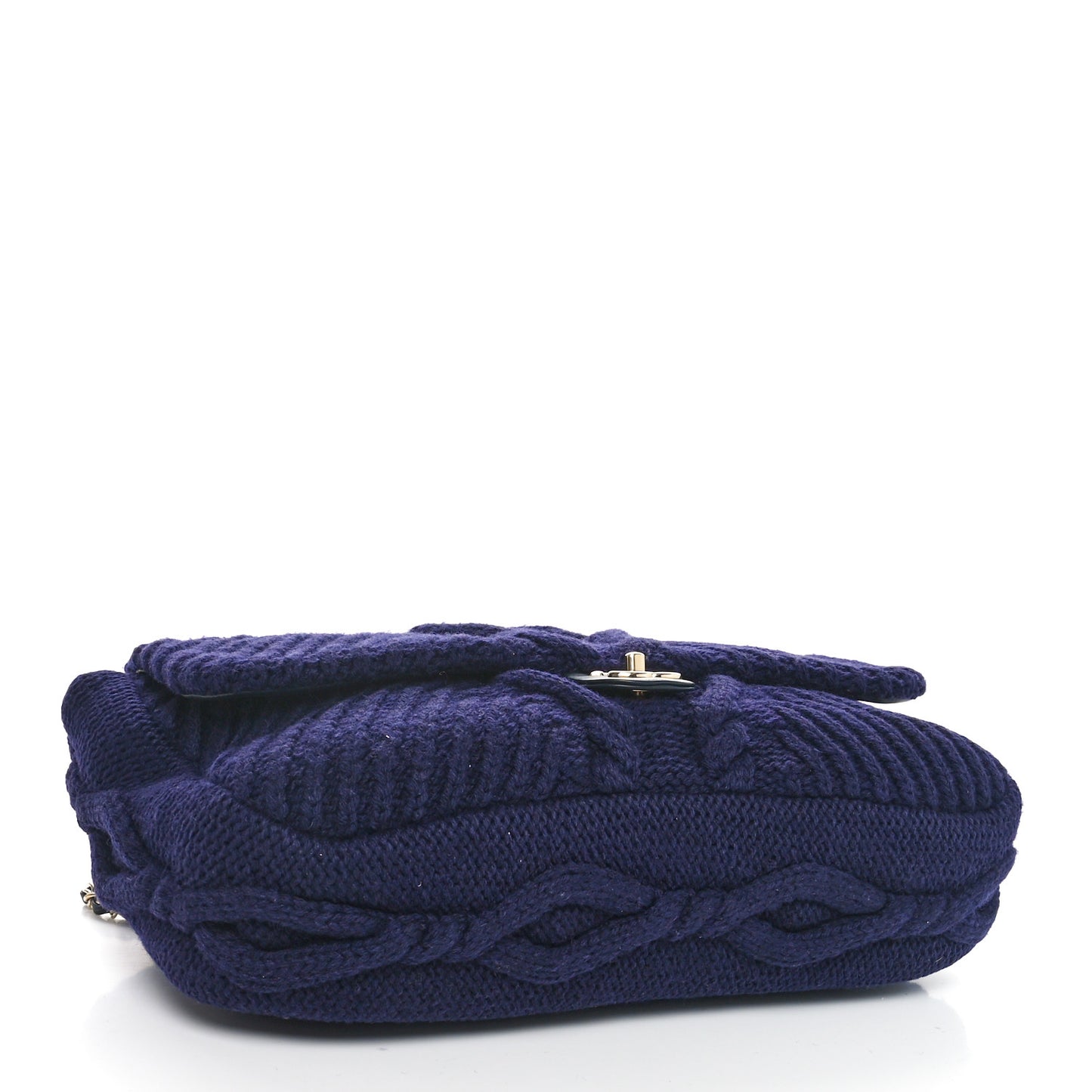 Cable Knit Calfskin Flap Bag Navy Blue