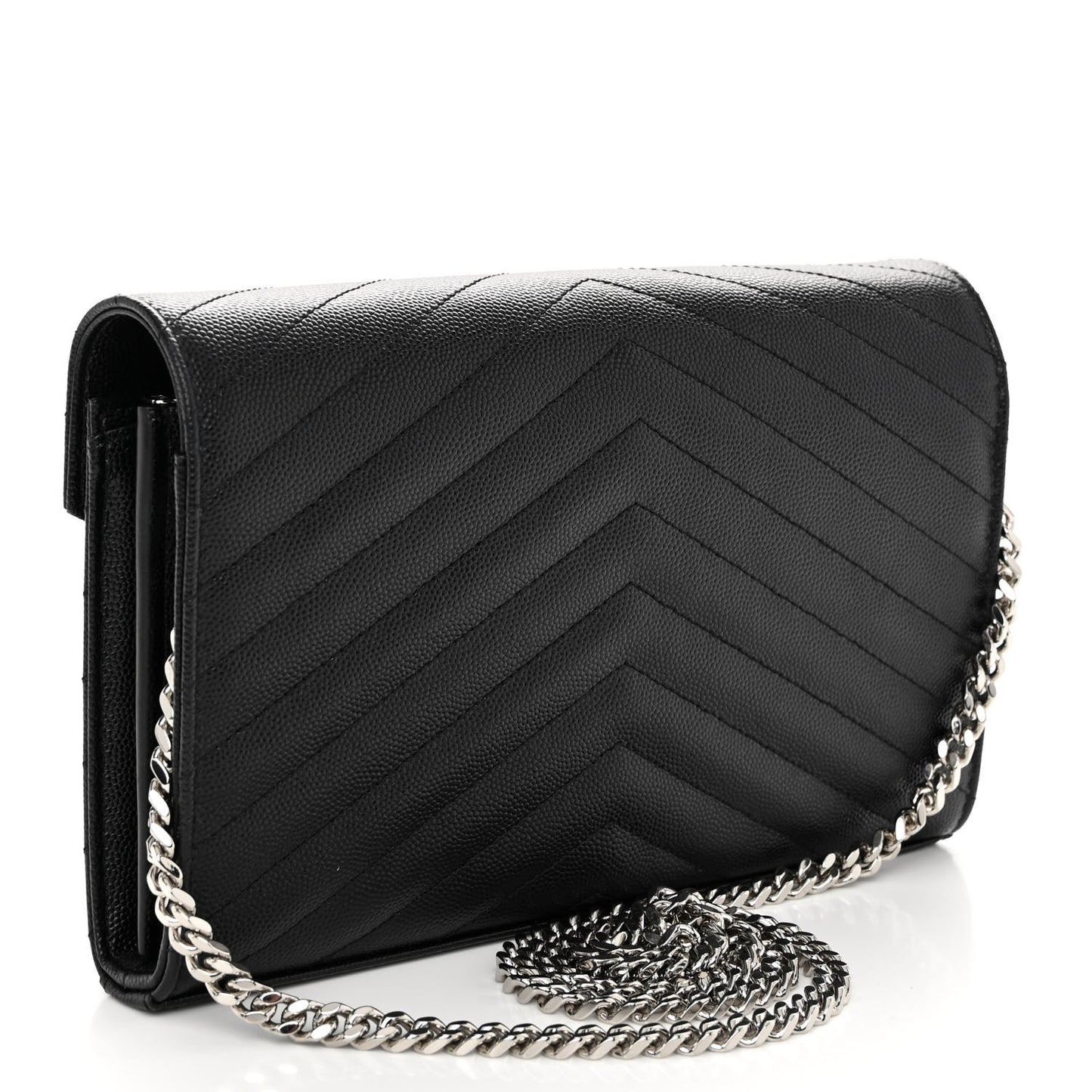 Grain De Poudre Matelasse Chevron Monogram Chain Wallet Black