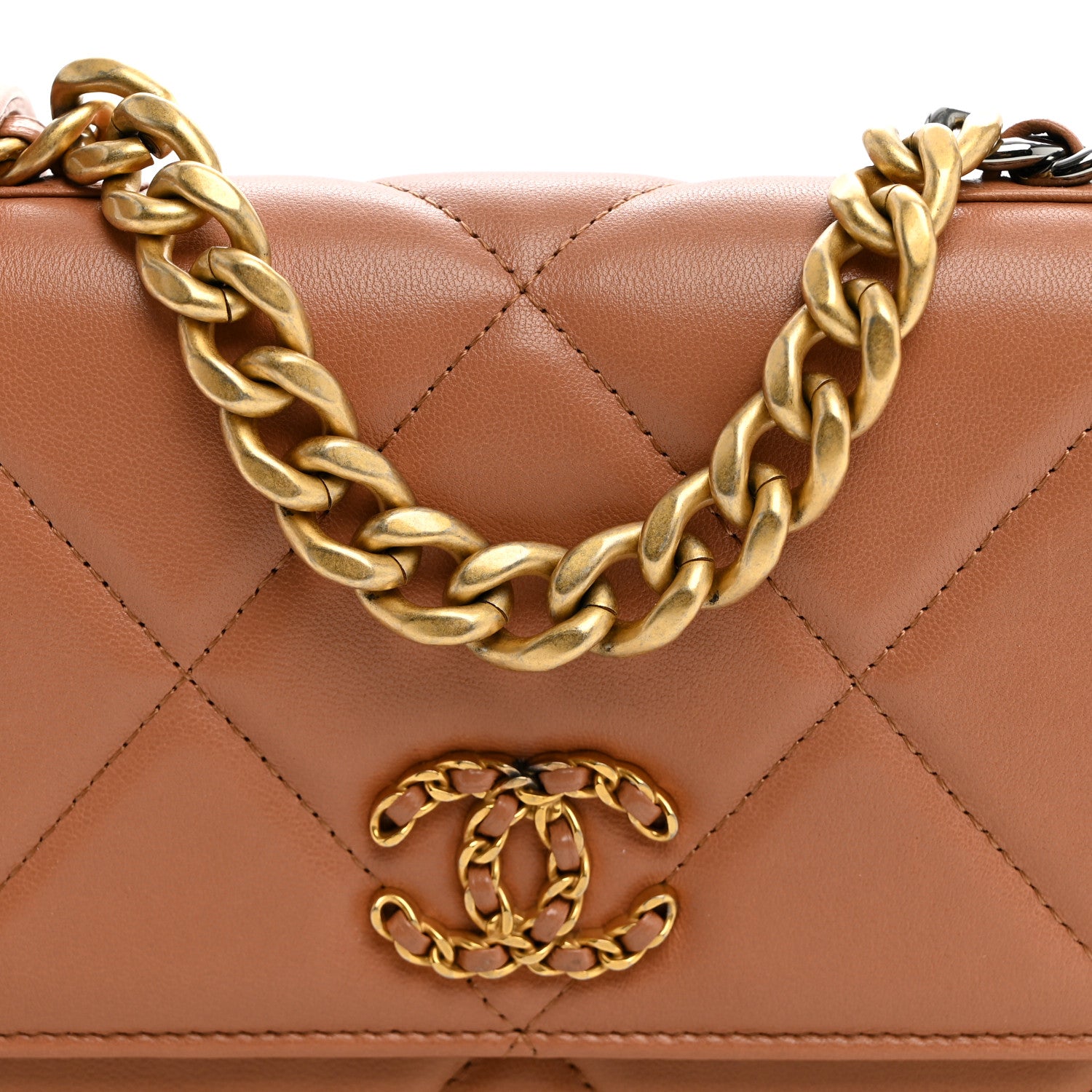 Chanel Lambskin Quilted Chanel 19 Wallet On Chain WOC Brown 9 of 12