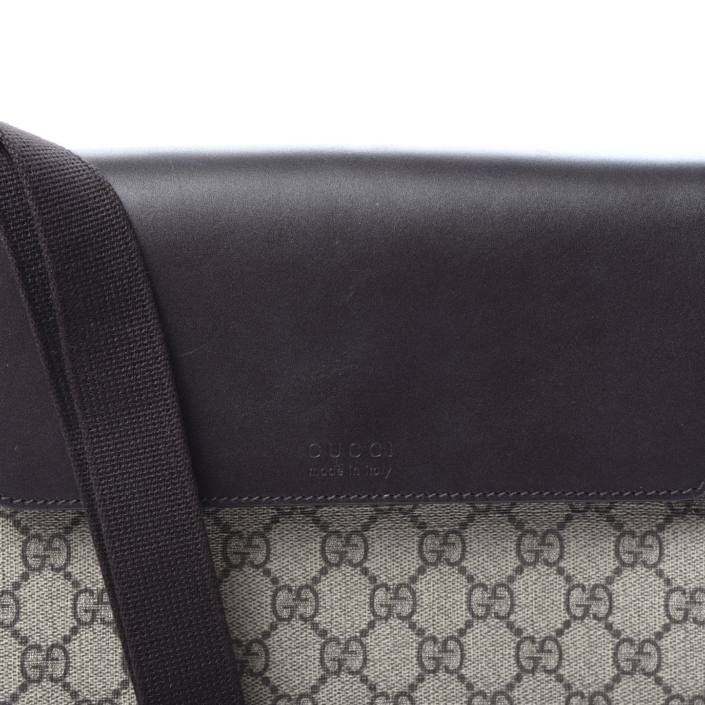 GG Supreme Monogram Selleria Calfskin Satchel Messenger Bag Beige Ebony Cocoa Marrone Scuro