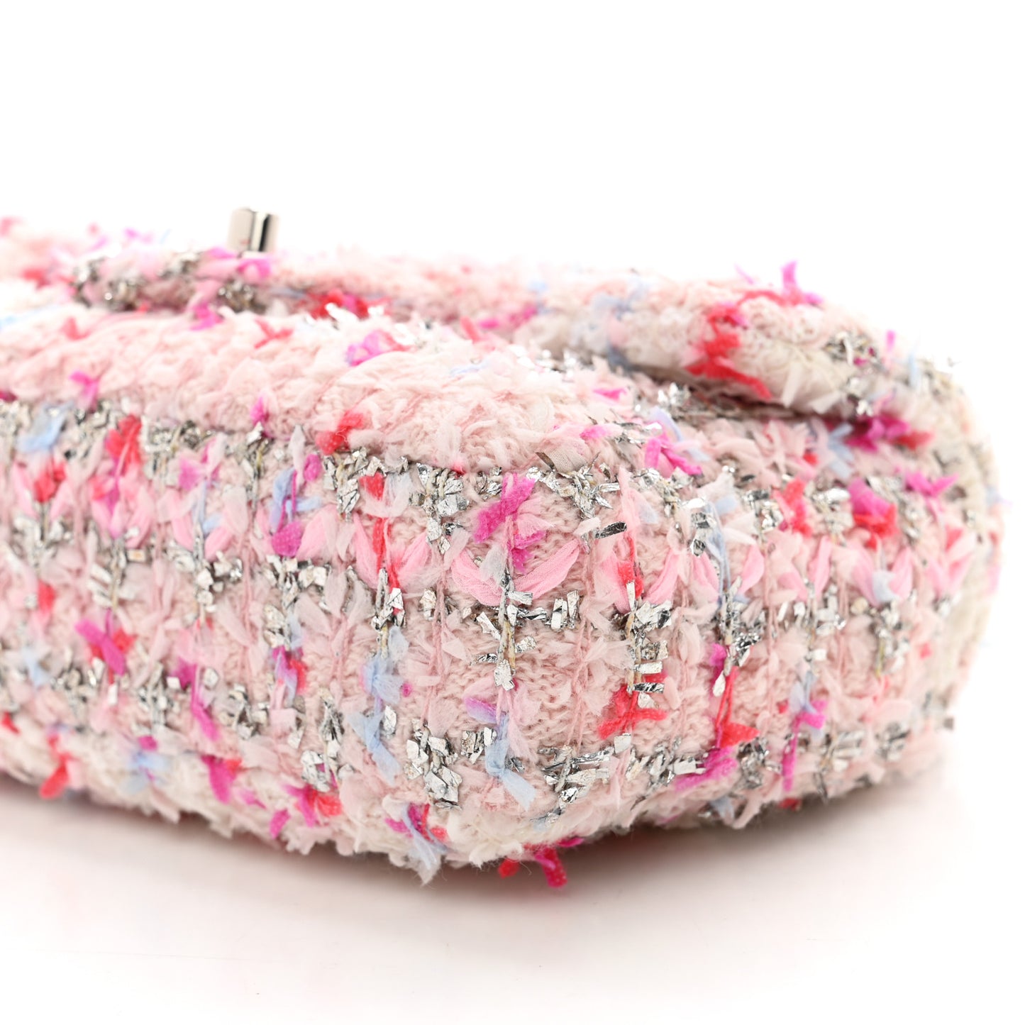 Tweed Quilted Mini Rectangular Flap Light Pink Silver Blue