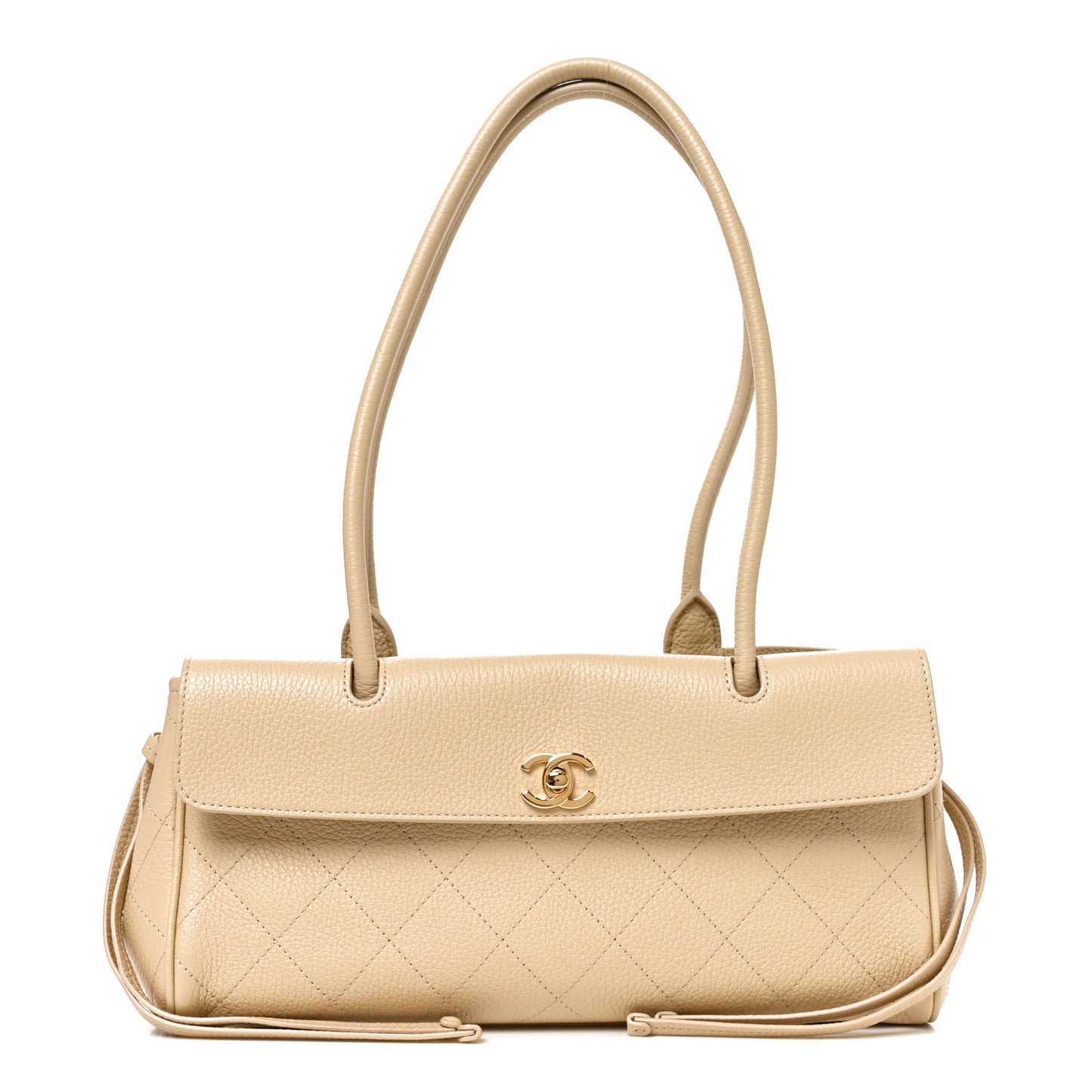 Grained Calfskin Stitched Urban Essentials Small Shopping Bag Beige