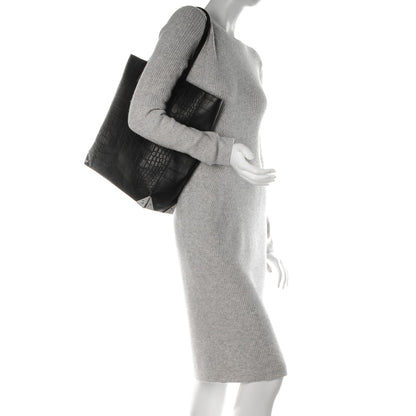 Alexander Wang Calfskin Crocodile Embossed Prisma Skeletal Tote Black Silver Hardware 2 of 6